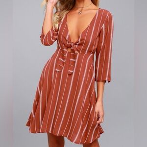 Amuse Society Let's Knot Rust Red Striped Dress Size Large